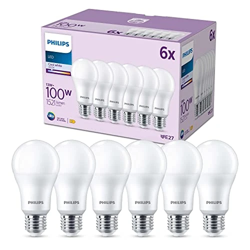 Limitiertes Angebot: PHILIPS Classic LED E27 Lampe, 100W, matt, neutralweiß, nicht dimmbar, 6er Pack, Kaltweiß von 13.99 EUR auf 12.99 EUR (Spare 7%)