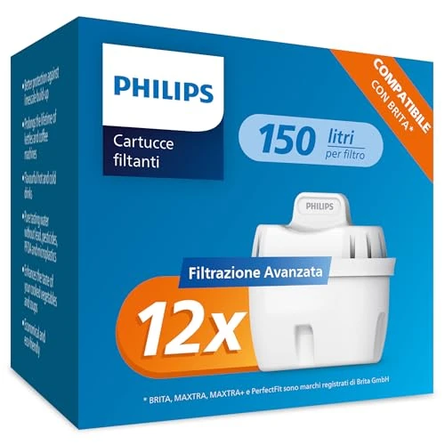Oferta limitada: Philips Water Cartuchos de filtro de agua de repuesto Filtración Avanzada, pack de 12 filtros, reduce los MICROPLÁSTICOS, el CLORO, la CAL, los METALES PESADOS de 59.99 EUR a 45.00 EUR (ahorro 25%)