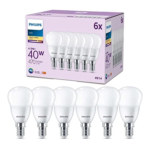 Oferta limitada: Philips - Bombilla LED esférica P45, 4.9W (Eq. 40W) 470 lúmenes, casquillo E14, Luz Cálida (2700k) - Pack de 6 bombillas LED de 14.99 EUR a 14.99 EUR (ahorro 0%)