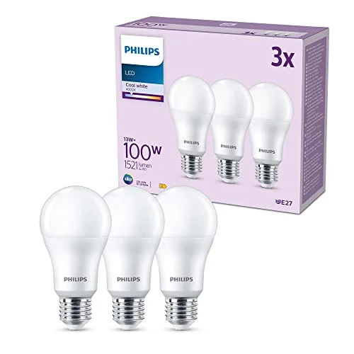 Limited-time offer: Philips LED Frosted A67 Light Bulb 3 Pack [Cool White 4000K - E27 Edison Screw] 100W, Non Dimmable. for Home Indoor Lighting, Value Range from 9.99 GBP to 7.99 GBP (save 20%)