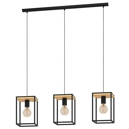 Offre limitée : Eglo Suspension luminaire Libertad, lampe de plafond suspendue à 3 flammes, lustre salon ou salle à manger en métal noir et bois naturel, douille E27 de 149.46 EUR à 139.00 EUR (remise 7%)