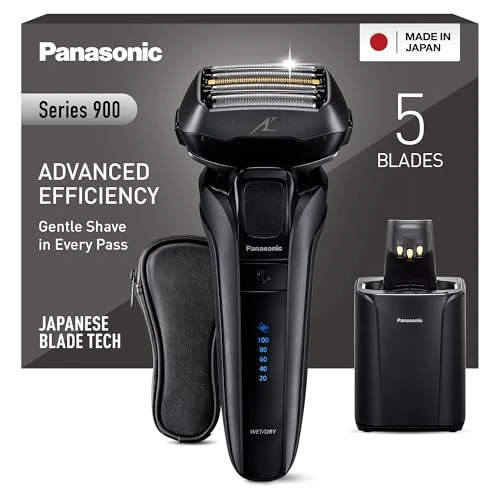 Offerta a tempo: Panasonic Series 900 ES-LV9U 5-Lama Rasoio Elettrico Per Gli Uomini Con Pulizia Automatica, Sensore Di Barba Reattivo E Supporto Di Ricarica, Bagnato E Asciutto Rasoio Cordless - 15% da 349.00 € a 295.99 €