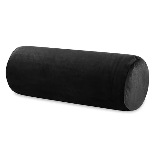 Cojin rollo para cervical lumbar y para las rodillas por dormir 40x15 cm - cojines alargados cilindrico para recostarse o cojín alargado de yoga Almohada de espuma con funda de terciopelo Negro