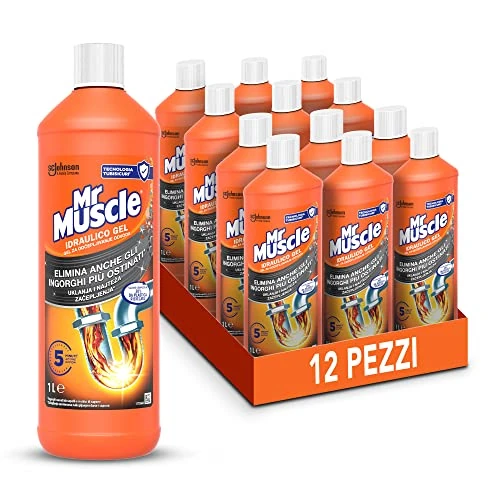 Offerta a tempo: Mr Muscle Idraulico Gel, Stura Lavandini e Scarichi, Disgorgante Forte per Tubi e Scarichi, Sicuro per i Tubi - Formato Scorta da 12 Pezzi da 1000 ml - 0% da 64.39 € a 64.39 €