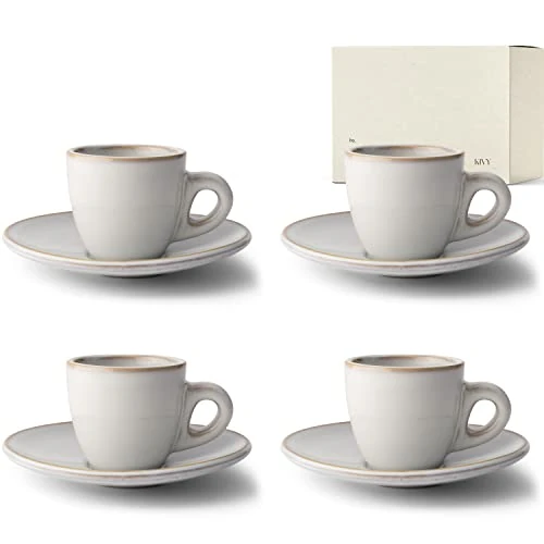 Offerta a tempo: KIVY Set di Tazze da Caffè Espresso [4 x 75ml] - Gres a parete spessa - set tazzine caffe particolari - tazze caffe - set tazzine caffè con piattino - set tazzine da caffè - tazza ceramica - 0.00% da 36.99 € a 36.99 €