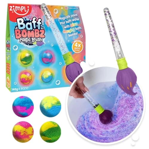 Offerta a tempo: ZIMPLI - Spazzola magica Baff Bombz, 4 bombe da bagno, per dipingere magicamente l'acqua del bagno, giocattolo creativo per bambini, regalo di compleanno per bambini e bambine - 47% da 13.99 € a 7.40 €