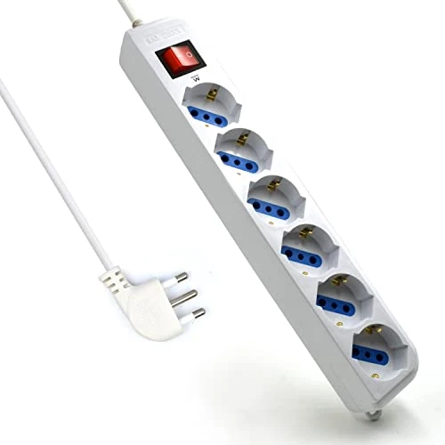 Offerta a tempo: Multipresa a 6 Posti, Ciabatta Elettrica con 6 Prese Italiane 10A e Schuko (Tedesche) - Spina Italiana 10A - Potenza 250V/2500W - Cavo da 1,5 Metri, Prese Angolate a 45° - 0.00% da 10.90 € a 10.90 €