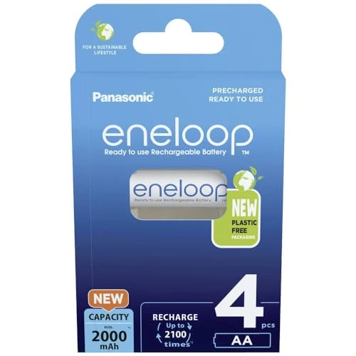 Offerta a tempo: eneloop - Batterie Ricaricabili AA (Confezione da 4) - 2000 mAh NiMH | Batterie Ni-MH pronte all'uso 2000 cicli di ricarica, imballaggio senza plastica - 15% da 12.99 € a 11.04 €