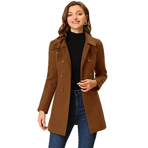 Oferta limitada: Allegra K - Abrigo largo de invierno de doble botonadura, con cuello Peter Pan, para mujer, marrón oscuro, XL de 111.42 € a 111.42 € (ahorro 0.00%)