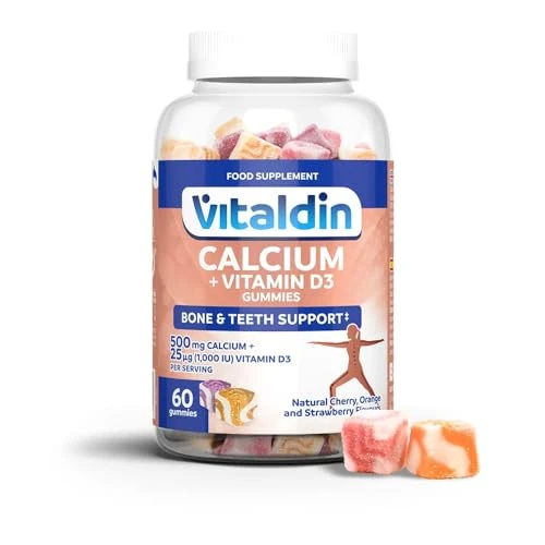 Limited-time offer: VITALDIN Calcium + Vitamin D3 Gummies – 500 mg Calcium & 1.000 IU Vitamin D per Serving – 60 Chewable Gummies (1-Month Supply); Fruit Flavour – Bone & Teeth Support – Gluten Free – for Kids & Adults from 9.80 GBP to 9.80 GBP (save 0%)