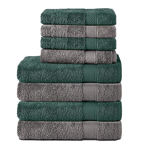 Offerta a tempo: Komfortec Set di 8 asciugamani 100% cotone, 4 asciugamani da bagno 70 x 140 cm e 4 asciugamani da 50 x 100 cm, panno in spugna, morbido, grande, grigio antracite/verde scuro - 36% da 52.90 € a 33.99 €