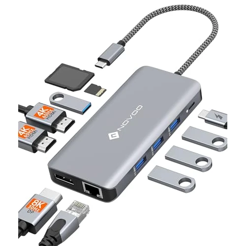 Zeitlich begrenztes Angebot: NOVOO Docking Station 4K@60Hz USB C Hub Triple Display Dual HDMI mit DisplayPort USB C Adapter Multiport Docking Station 2 HDMI 4K,Gigabit Ethernet,100WPD,SD/TF,4xUSB für MacBook, andere USB C Laptops von 57.97 € auf 57.97 € (