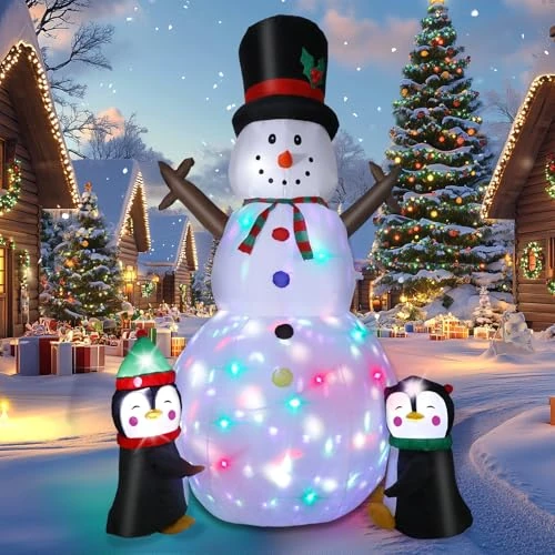 Wothfav Inflatable Christmas Snowman 244cm Inflatable Snowman Christmas Decorations with LED Lights, Ropes and Fixable Stakes, Waterproof Christmas Decoration for Outdoor