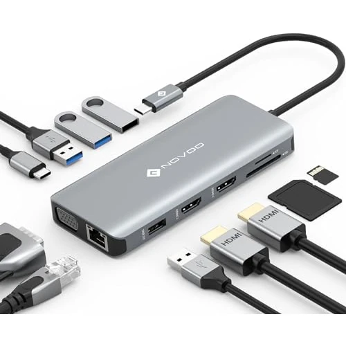 Zeitlich begrenztes Angebot: NOVOO USB C Hub mit Dual HDMI 4K, Docking Station USB C 11-in-1 mit RJ45 Gigabit Ethernet, 2 USB 3.0, 2 USB 2.0, VGA, Typ C 100 W PD, SD/TF-Karten-Adapter für MacBook Pro/Air, Dell, Lenovo von 50.99 € auf 50.99 € (0.00% Rabatt