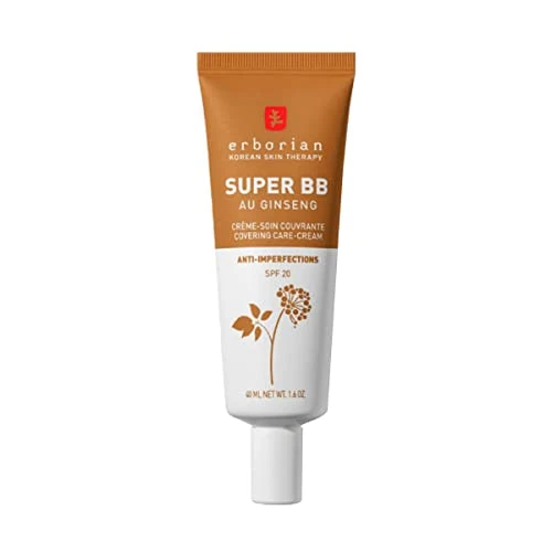 Erborian - Super BB Cream with Ginseng - High Coverage Tinted Face Care Anti-Imperfections - Complexion Corrector and Perfecter - Sun Protection SPF 20 - Korean Cosmetic - Caramel 40ml