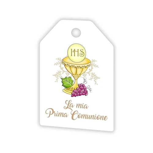 Offerta a tempo: 30 pezzi Bigliettini Prima Comunione, Stampati per bomboniera, 30x45 mm, calice, cartoncino, etichetta cartellini (C45-C) - 0.00% da 5.99 € a 5.99 €