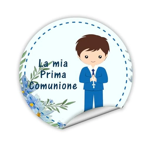 Offerta a tempo: 30 pezzi Adesivi tondi Prima Comunione bimbo, 40 mm, etichette cresima, thank you stickers, grazie, festa, tondo, rotondo (M30-A) - 0.00% da 7.39 € a 7.39 €
