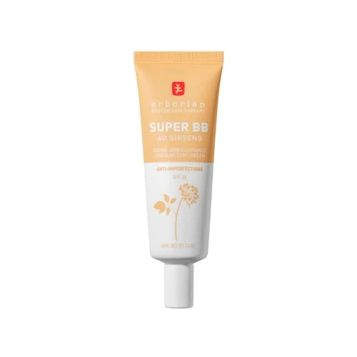 Erborian - Super BB Crema al Ginseng - Trattamento Viso Colorato ad Alta Coprenza Anti-Imperfezioni - Correttore e Perfezionatore dell’Incarnato - Protezione Solare SPF 20 - Nude - 40ml