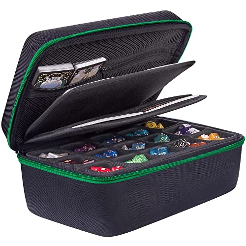 Offerta a tempo: SIQUK Custodia per Dadi, Scatola per Dadi DND di Grande Capacità e Doppio Vassoio a Fessura Rimovibile, Supporto per Organizer per Dadi con Maniglia per Dungeons & Dragons, Verde - 0.00% da 33.49 € a 33.49 €