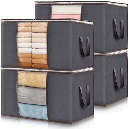 Oferta limitada: Lifewit 4 Piezas Cajas Almacenaje Ropa, Bolsa almacenamiento ropa, Organizador Armario Plegable, Cajas Mudanza, Bolsas con Asa Reforzada para Guardar Ropa, Mantas, Edredones, Gris de 14.24 EUR a 14.24 EUR (ahorro 25%)