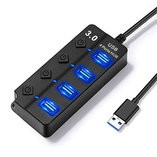 Offre limitée : Hoppac Hub USB 3.0,4 en 1 Multiprise USB avec Lumière LED, Port USB Multiple pour PC avec 1USB 3.0 Et 3USB 2.0,USB Multiple Ports pour Le Transfert De Données et La Recharge,Interrupteur Indépendant de 7.99 € à 7.59 € (5% de remise)