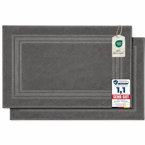 Offerta a tempo: Komfortec - Set di 2 Tappetini da Bagno, Tappetini in Spugna per Doccia, Lavabili, Assorbenti e a Rapida Asciugatura – 600 g/m², 100% Cotone, 50x70 cm, Antracite - 17% da 15.99 € a 13.22 €