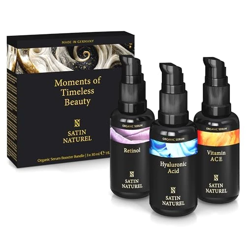 Offerta a tempo: Satin Naturel Cofanetto Regalo Lussuoso per Donna – Kit 3×30 ml con Acido Ialuronico, Retinolo & Vitamina C+E+A – Skincare Viso Idratante, Illuminante Nutriente – Idea Regalo Natale – Edizione Festiva - 23% da 21.99 € a 16.99 €