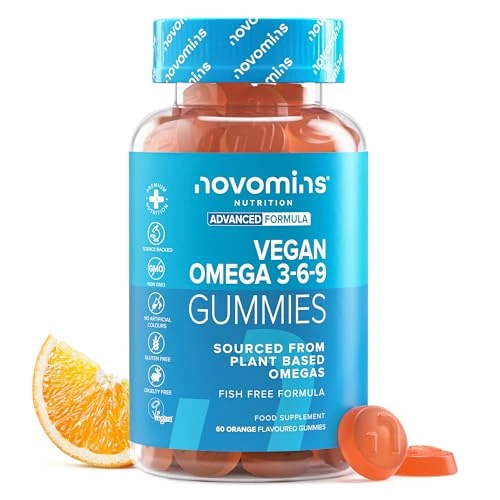 Gommes Omega 3 6 9 Végétales – ALA Huile de Périlla – Cerveau, Cœur, Vue – Alternative Végane à l’Huile de Poisson – Sans Gélatine, Sans Gluten – 60 Gommes – Novomins