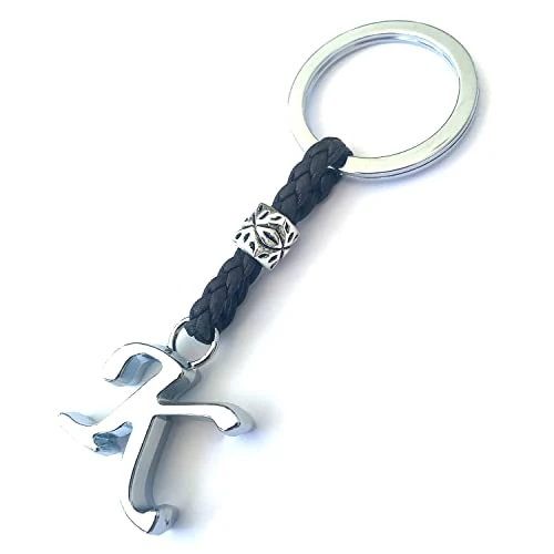 Limited-time offer: ASTER ALHELÍ - Personalised Keyring with Initials - Initial keyring Silver Plated Zamak Letters and Beads - Leather Keyring for Men or Women - Ideal as a gift (K) from 9.95 GBP to 9.95 GBP (save 0%)