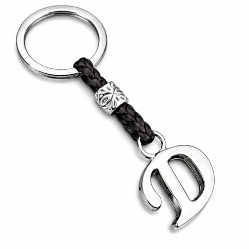 ASTER ALHELÍ - Portachiavi con Iniziali del Nome Personalizzato - Portachiavi Cuoio Lettere e Perline in zama placcate in Argento - Uomo o da Donna con Iniziale - Ideale per i Regali (D)