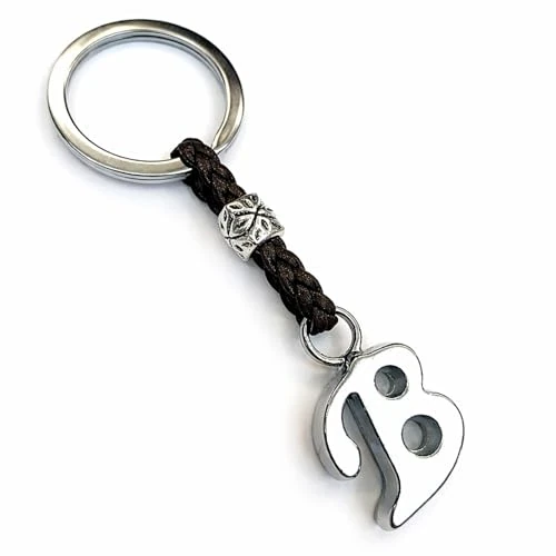 ASTER ALHELÍ - Portachiavi con Iniziali del Nome Personalizzato - Portachiavi Cuoio Lettere e Perline in zama placcate in Argento - Uomo o da Donna con Iniziale - Ideale per i Regali (B)