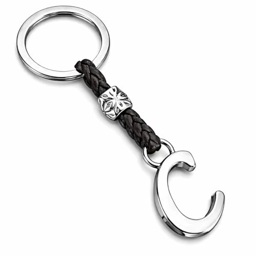 Offerta a tempo: ASTER ALHELÍ - Portachiavi con Iniziali del Nome Personalizzato - Portachiavi Cuoio Lettere e Perline in zama placcate in Argento - Uomo o da Donna con Iniziale - Ideale per i Regali (C) - 0.00% da 11.15 € a 11.15 €