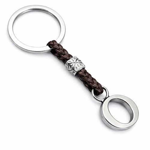 Personalised Leather Keyring with Initial – Silver Plated Letter Key Chain for Men & Women – Handmade Brown Leather Keyring – Gift for Him, Her, Birthday, Anniversary – ASTER ALHELÍ (O)