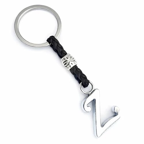 ASTER ALHELÍ - Porte-clés Homme ou Femme en Cuir Avec Initiales - Lettres et Perles en zamak Argenté - Porte Cles Personnalisée - Idéal pour Offrir en Cadeau (Z)