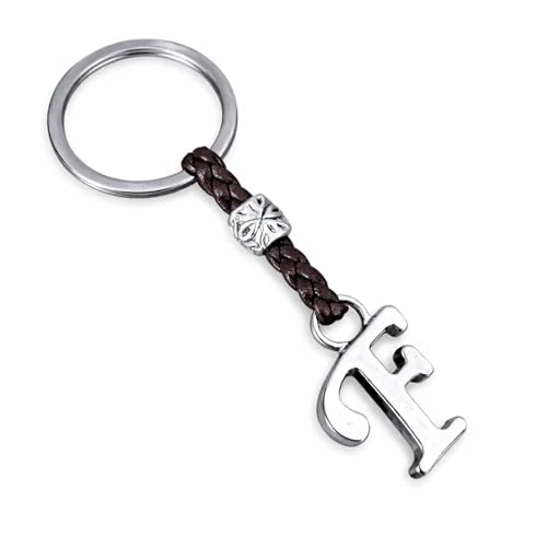 ASTER ALHELÍ - Portachiavi con Iniziali del Nome Personalizzato - Portachiavi Cuoio Lettere e Perline in zama placcate in Argento - Uomo o da Donna con Iniziale - Ideale per i Regali (F)