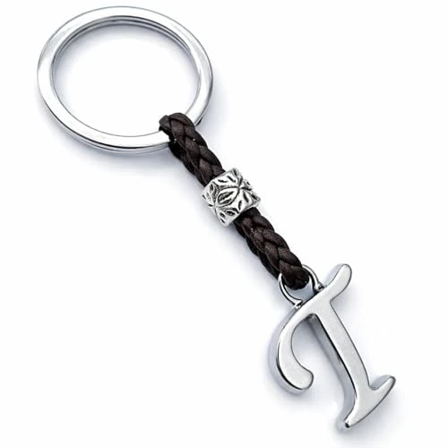 ASTER ALHELÍ - Portachiavi con Iniziali del Nome Personalizzato - Portachiavi Cuoio Lettere e Perline in zama placcate in Argento - Uomo o da Donna con Iniziale - Ideale per i Regali (T)