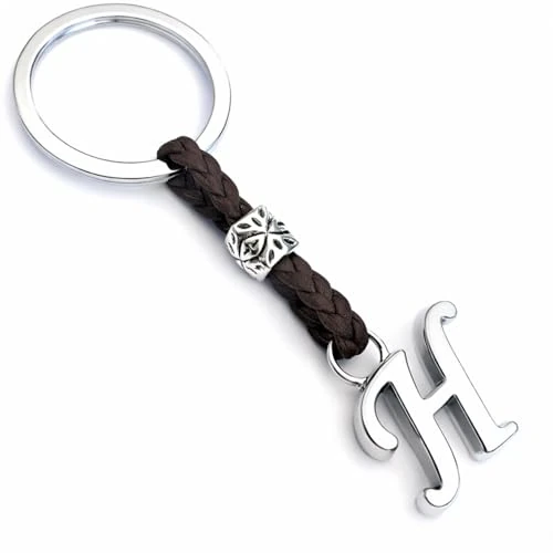 Offre limitée : ASTER ALHELÍ - Porte-clés Homme ou Femme en Cuir Avec Initiales - Lettres et Perles en zamak Argenté - Porte Cles Personnalisée (H) de 12.00 € à 12.00 € (0.00% de remise)