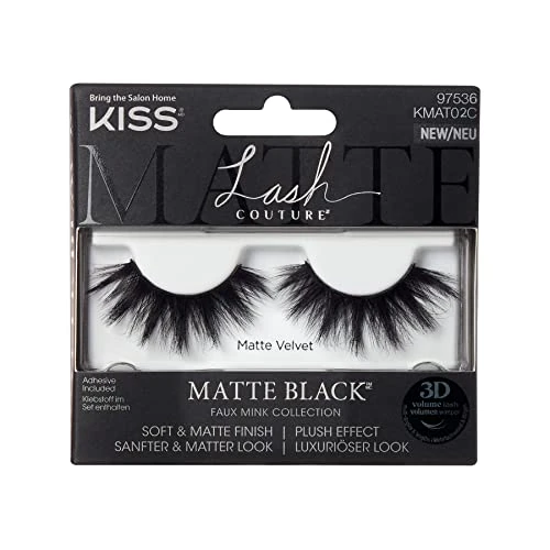 KISS Lash Couture Matte Black Collection 1 paar kunstwimpers, mat fluweel, zachte en matte kunstwimpers met Kiss Flexi-wimperband, inclusief wimperlijm