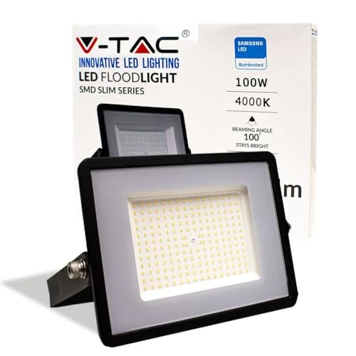 V-TAC Outdoor LED Floodlight 100W with Samsung Chip - [Latest Generation] - IP65-8200 Lumen - Outdoor LED Projector Black for Home, Garden, Garage - Waterproof - Headlights - Natural White Light