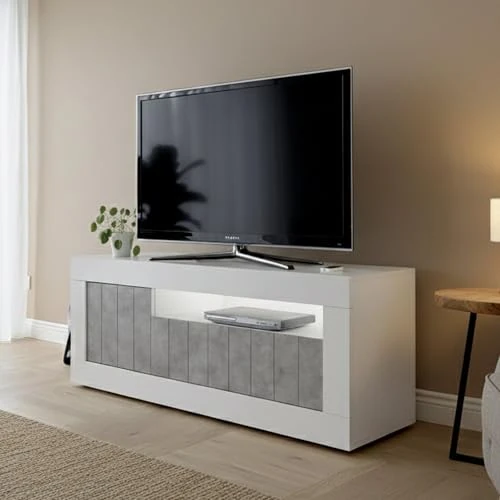 Offerta a tempo: Dmora Mobile Porta TV Braies 42x138x56h cm Bianco Lucido Un Ripiano Apertura Battente, 3 Vani Made in Italy - 44% da 248.99 € a 139.20 €