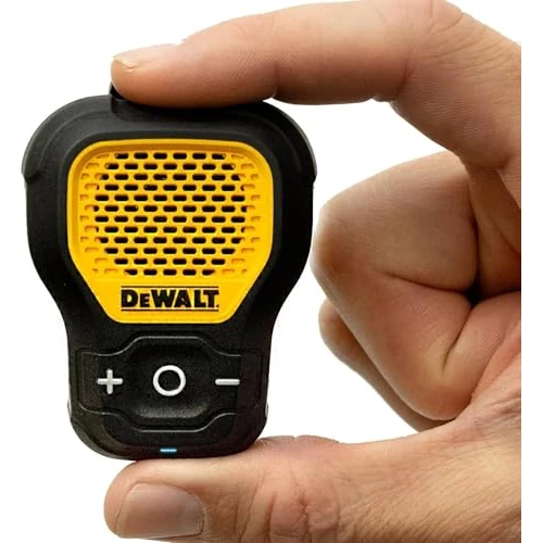 DEWALT Enceinte Bluetooth Portable Enceinte Bluetooth sans Fil avec Clip magnétique — Enceinte Portable étanche Jobsite Pro — Microphone intégré pour Une Utilisation Mains Libres, Jaune