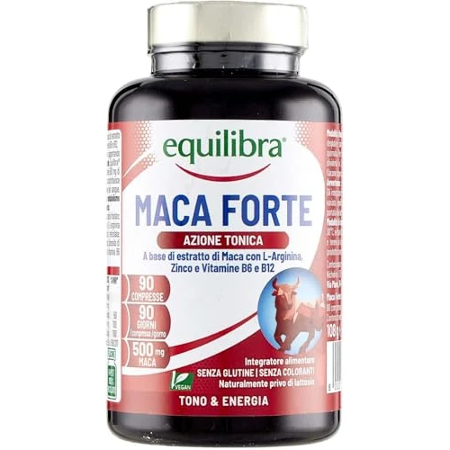 Offerta a tempo: Equilibra Integratori Alimentari, Maca Forte, Tono e Vigore Fisico, Altodosato a Base di Estratto di Radice di Maca Peruviana 500 mg, L-Arginina, Zinco, Vitamine B6 e B12, 90 Compresse - 37% da 17.29 € a 10.90 €