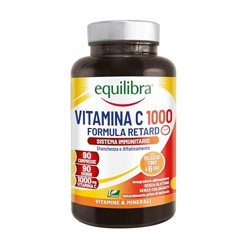 Offre limitée : Equilibra, Vitamine C 1000 mg, Complément alimentaire Hautement Dosé pour le Fonctionnement Normal du Système Immunitaire, Libération progressive jusqu'à 6 Heures, Vegan, Sans Gluten, 90 Comprimés de 9.89 EUR à 9.89 EUR (remise 0%)