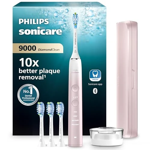 Begrenztes Angebot: Philips Sonicare DiamondClean Elektrische Zahnbürste, 9000er Serie, Sonderedition – Schallzahnbürste, sauberere Zähne, 4x C3 Premium Plaque Defense-Bürstenköpfen, pink (Modell HX9911/79) von 279.64 EUR auf 164.99 EUR (Rabatt 41%)