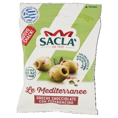 Offerta a tempo: Saclà, Olive Verdi Greche Denocciolate con Peperoncino, Snack Salato con 73 kcal, Ideali On-The-GO in Ogni Momento della Giornata, Monoporzione da 50g, Confezione da 12 Pezzi - 52% da 14.90 € a 7.12 €