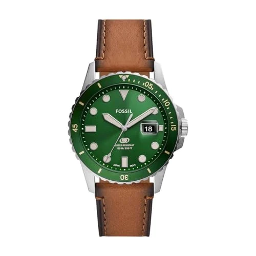 Fossil Blue Geelbruin Eco-leren Horloge met Drie Wijzers en Datum