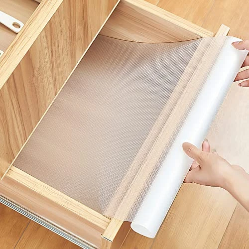 AiQInu Drawer Liners, Anti-Slip Kitchen Drawer Liner EVA BPA Free Non-Adhesive Transparent Waterproof Oil-Proof Shelf Liner,Cupboard Liner, Fridge Liners (30 x 400cm)