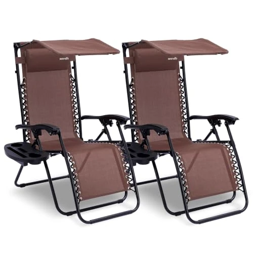 Offerta a tempo: SereneLife Set 2 Sedie da Giardino, Sdraio Regolabili con Vassoio, Portabicchieri, Cuscino, Pieghevoli per Esterni, Terrazza, Piscina, Spiaggia, Marrone - 0.00% da 152.99 € a 152.99 €