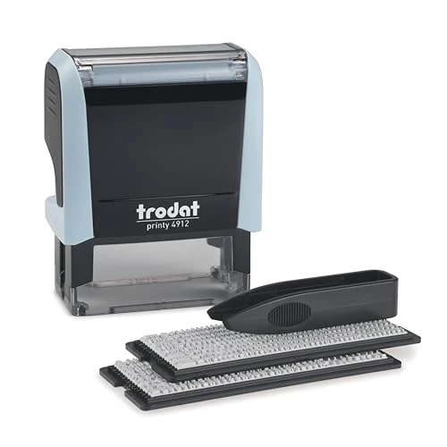 Offerta a tempo: Trodat Printy 4912 - Set di timbri in colore blu pastello, 4 righe di testo, impronta 47 x 18 mm, con pinzette, tampone nero e set di lettere e numeri in due misure - 0.00% da 20.58 € a 20.58 €