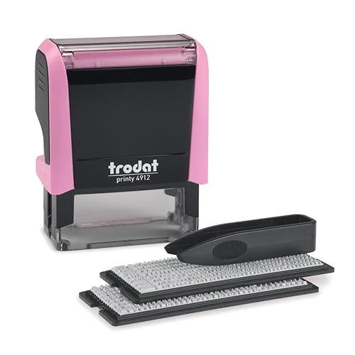 Offerta a tempo: Trodat Printy Typomatic 4912T - Timbro professionale autoinchiostrante con 4 lignes, pannello di testo, 47 x 18 mm, da mettere a punto (rosa pastello) - 0.00% da 22.62 € a 22.62 €